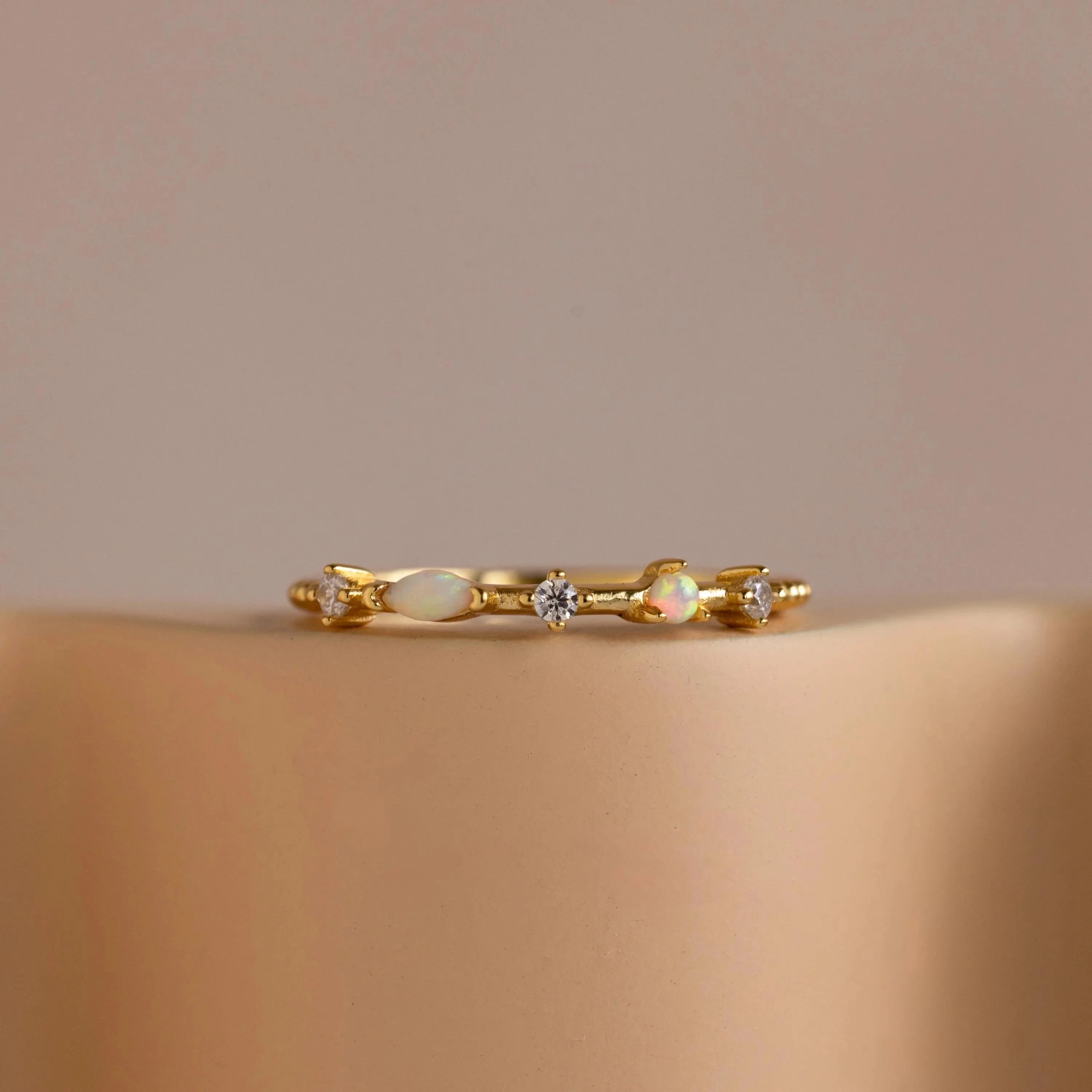 Mixed Opal & Diamond Ring Silver 18K Gold Plated