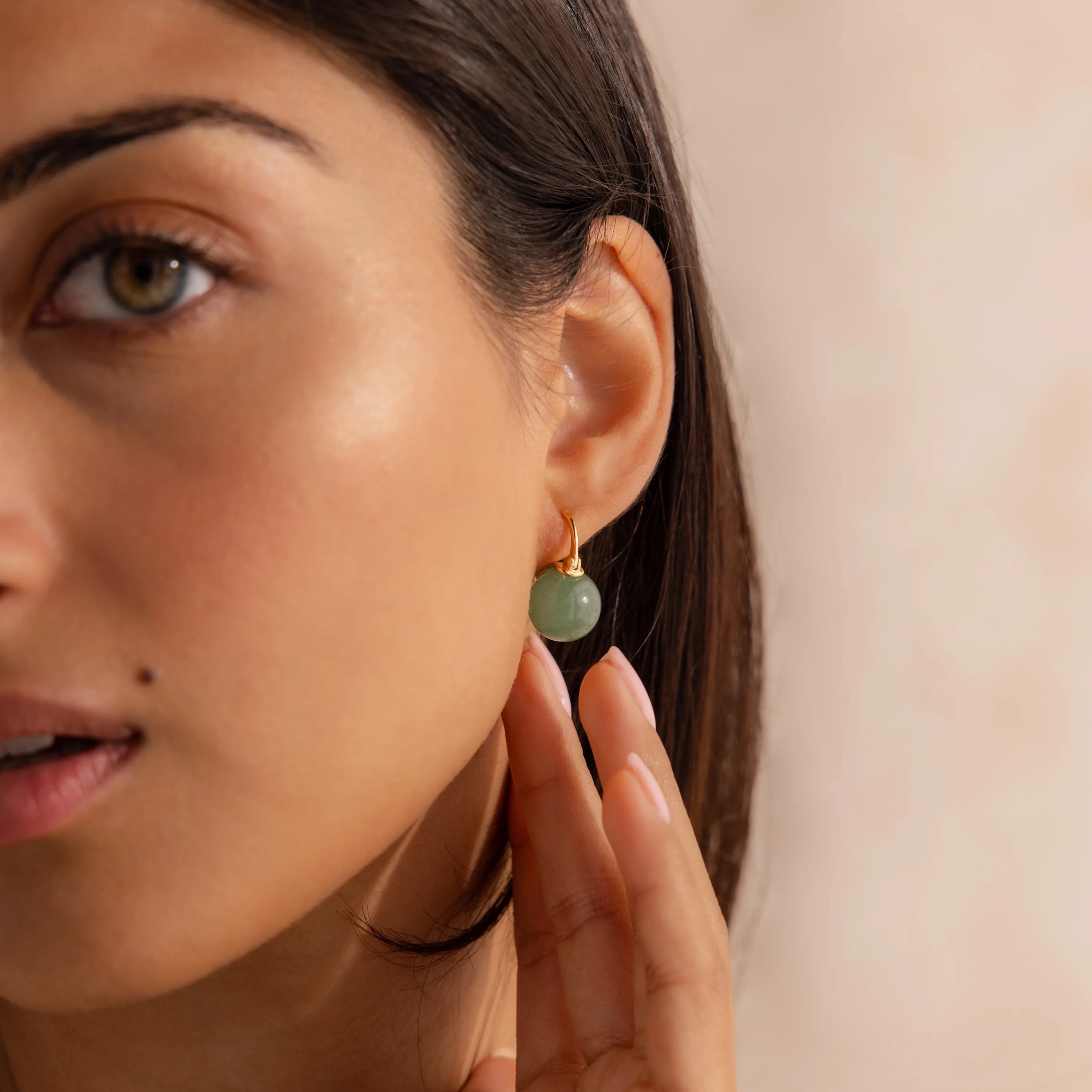 Jade Dome Drop Earrings Silver 18K Gold Plated
