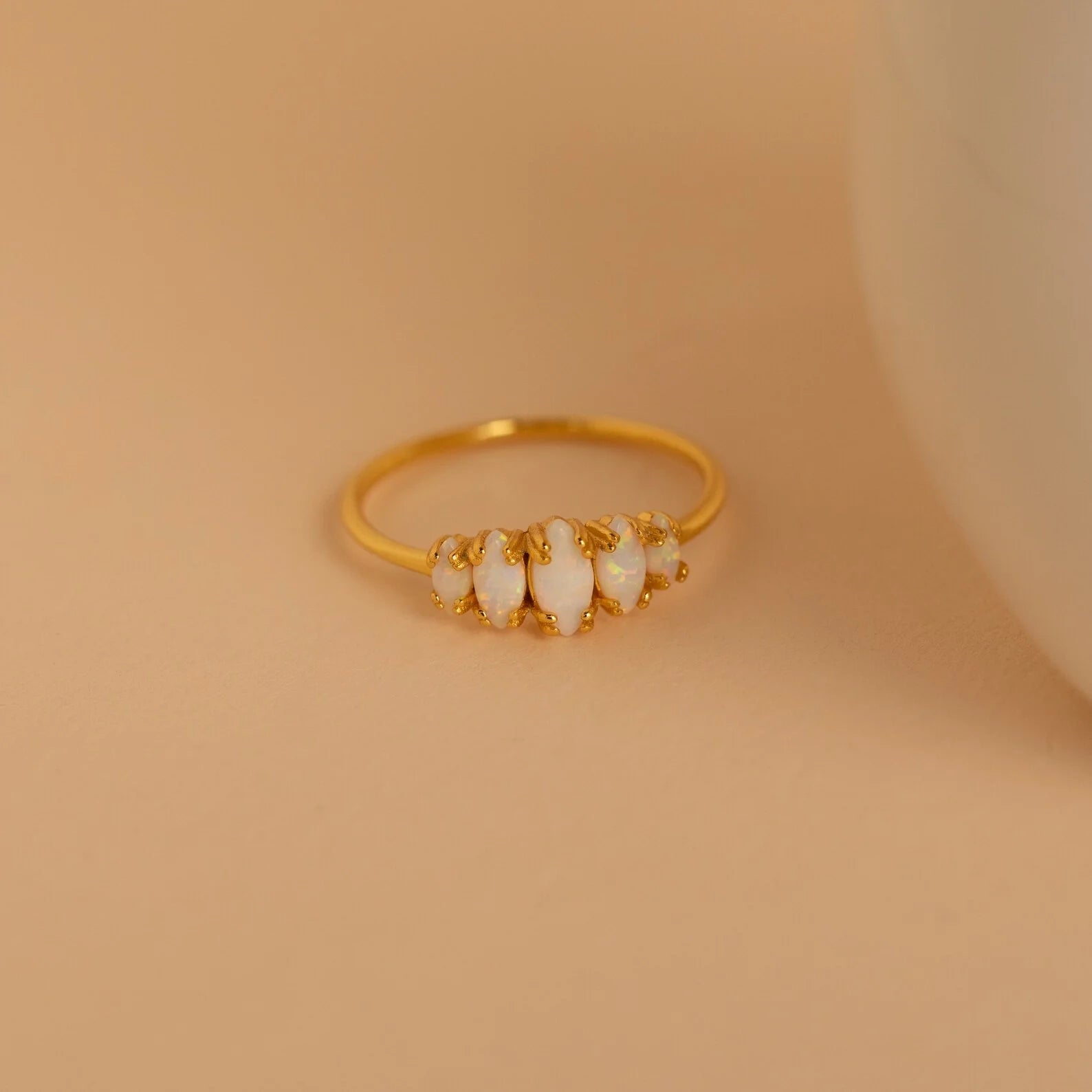 Marquise Opal Statement Ring Silver 18K Gold Plated