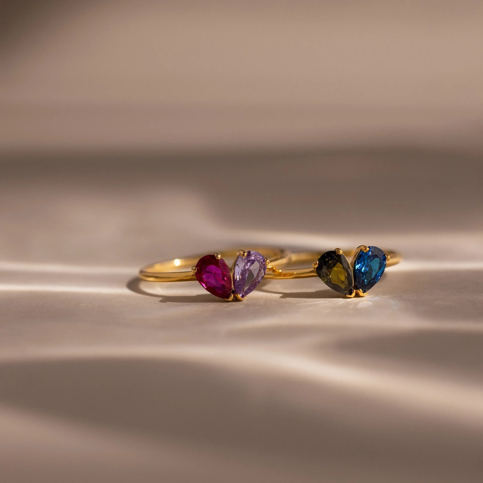 Toi et Moi Teardrop Heart Ring Silver 18K Gold Plated