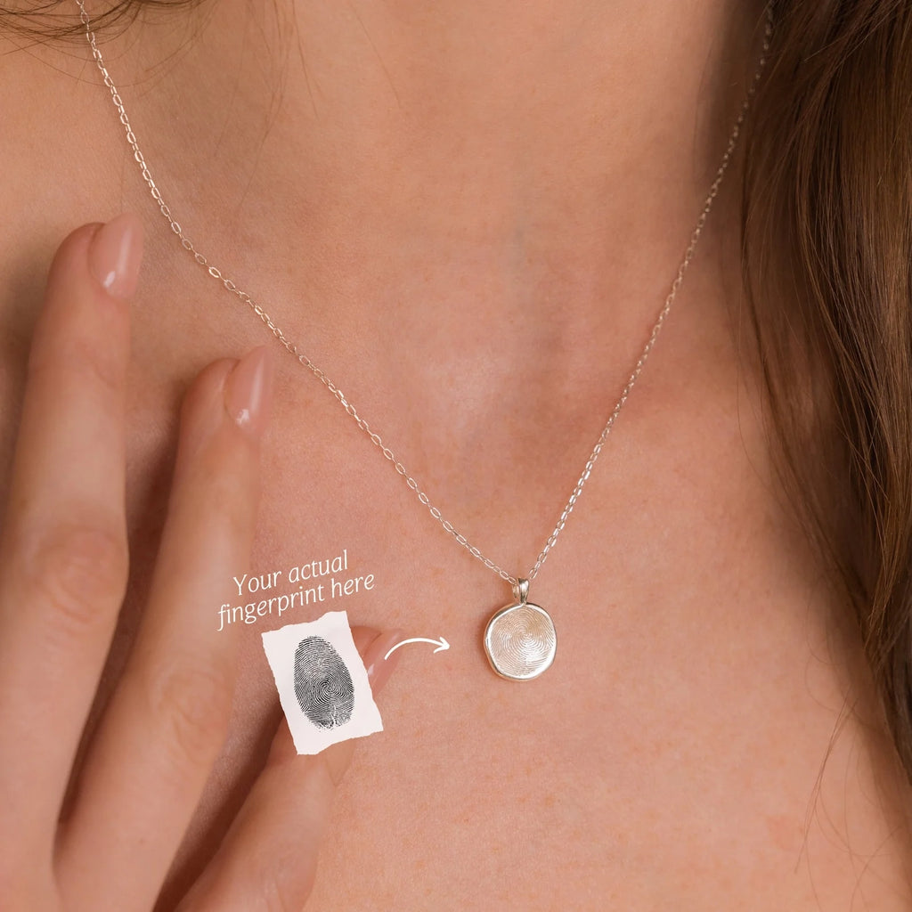 Fingerprint Coin Necklace Silver 18K Gold Plated