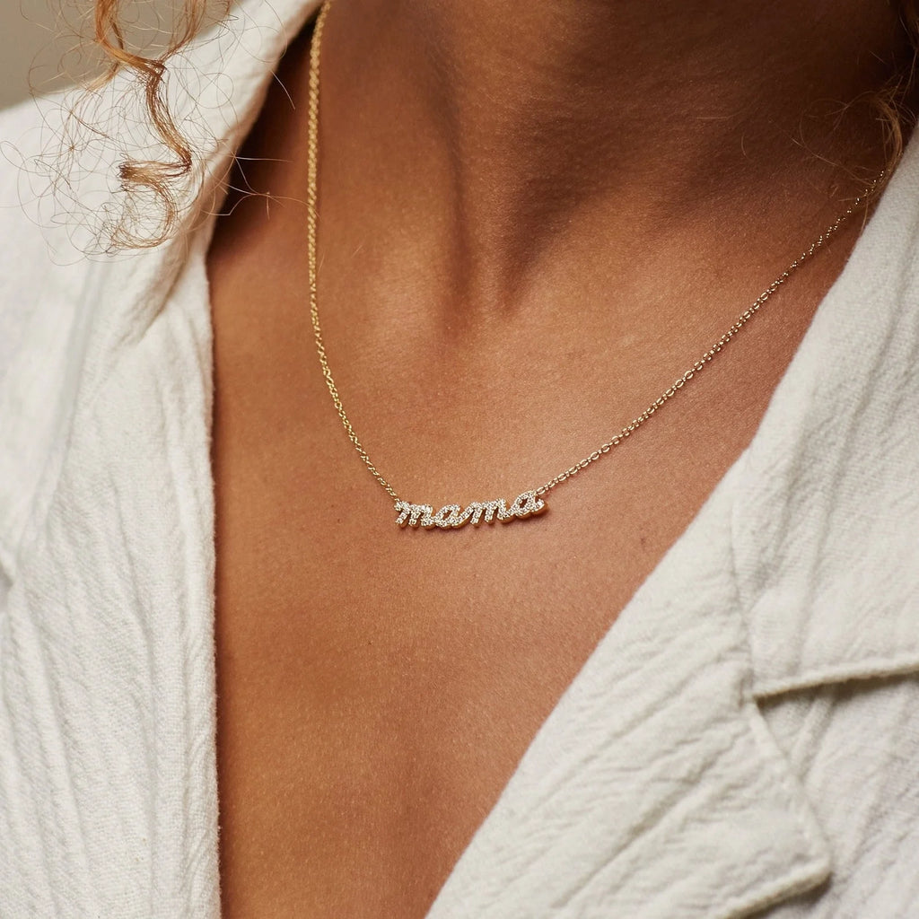 Mama Script Necklace Silver 18K Gold Plated