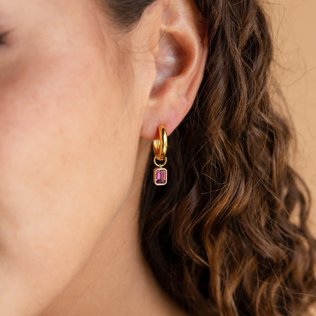 Dangling Emerald Birthstone Hoops Silver 18K Gold Plated