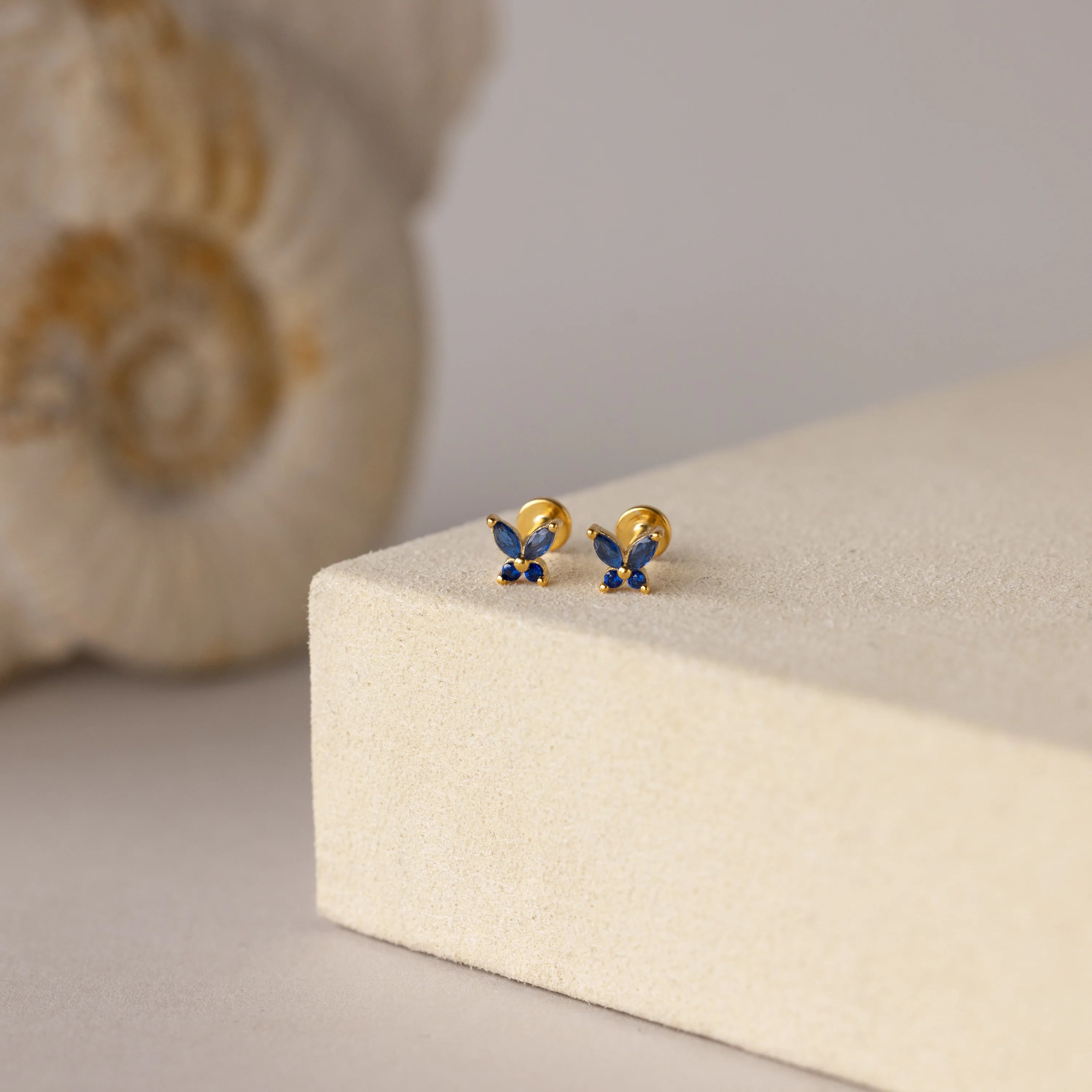 Sapphire Butterfly Flatback Studs Silver 18K Gold Plated