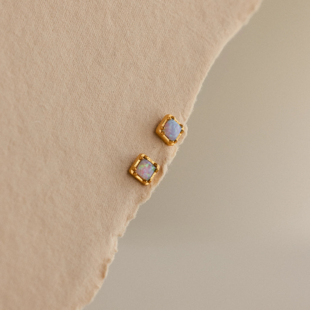 Blue Opal Prism Flatback Studs Silver 18K Gold Plated
