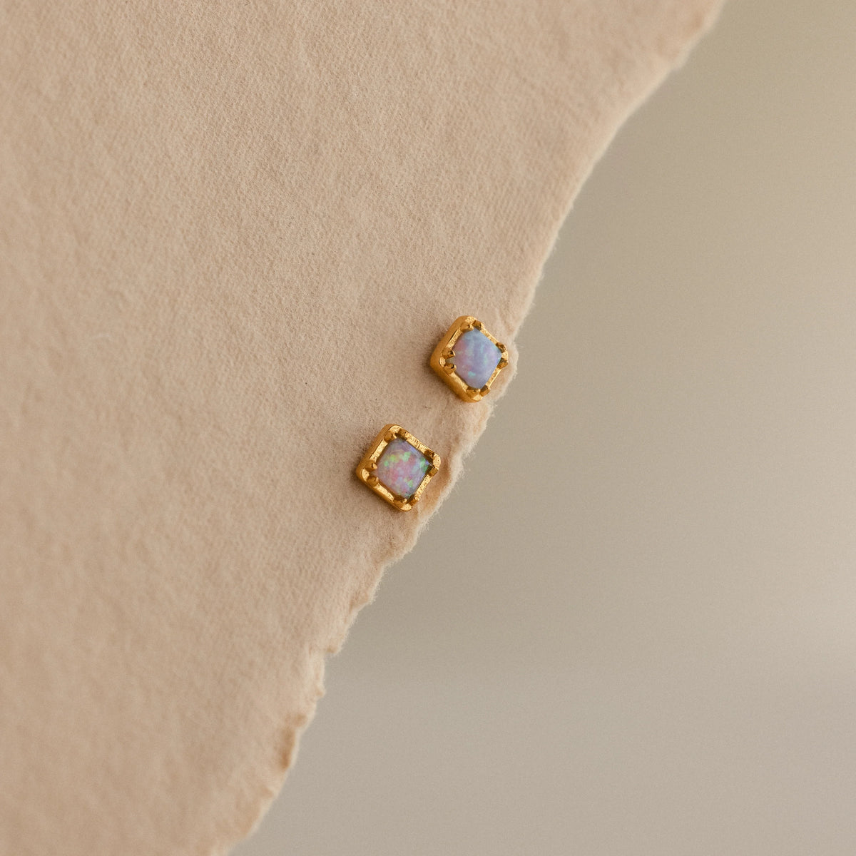 Blue Opal Prism Flatback Studs Silver 18K Gold Plated