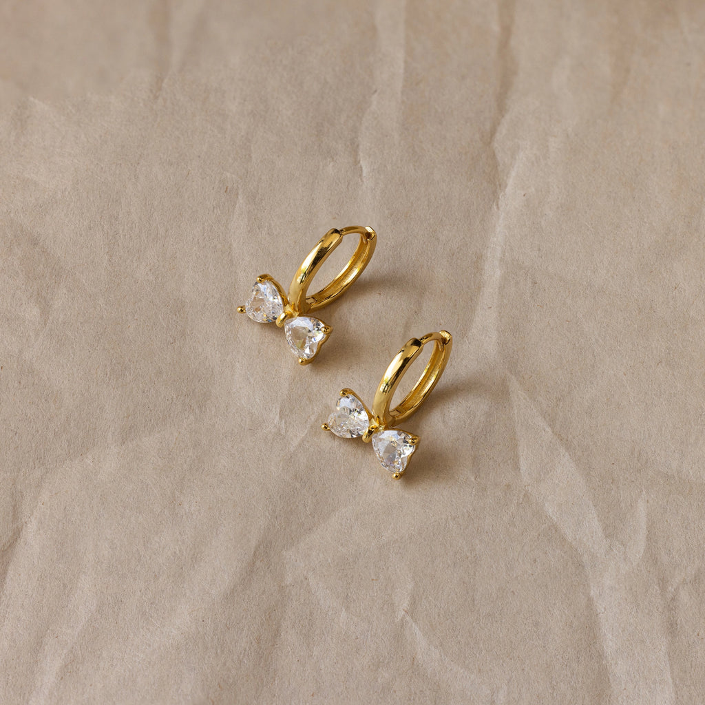 Diamond Bow Huggies Silver 18K Gold Plated