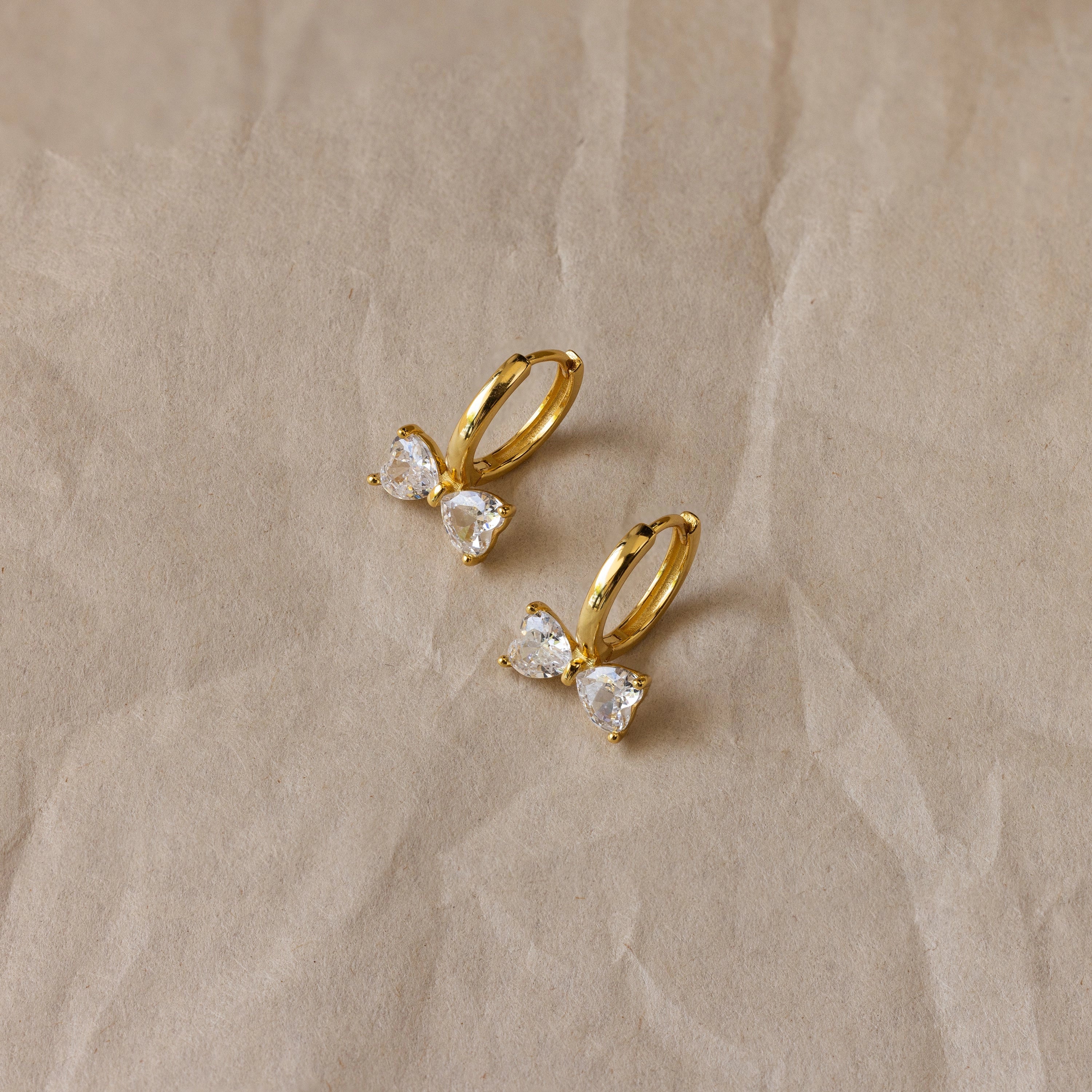 Diamond Bow Huggies Silver 18K Gold Plated