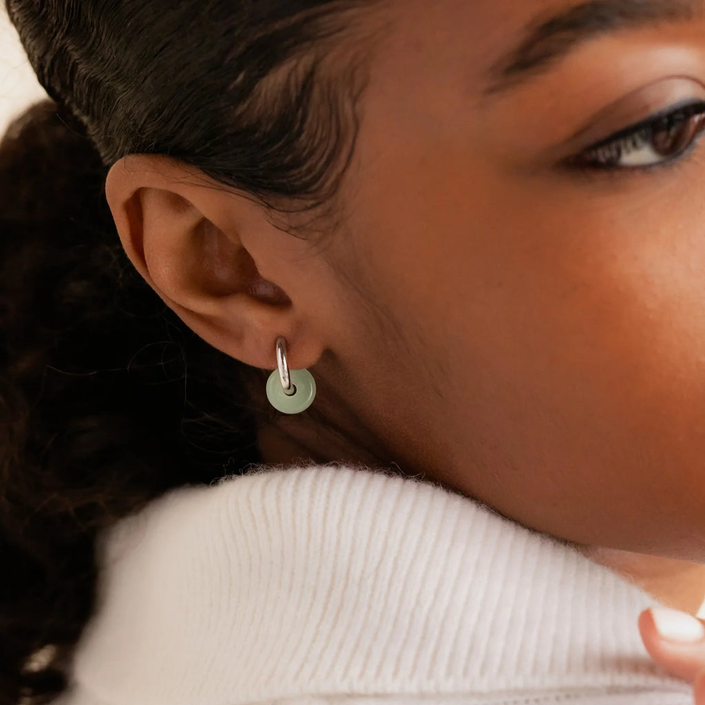 Dainty Jade Duo Hoops Silver 18K Gold Plated