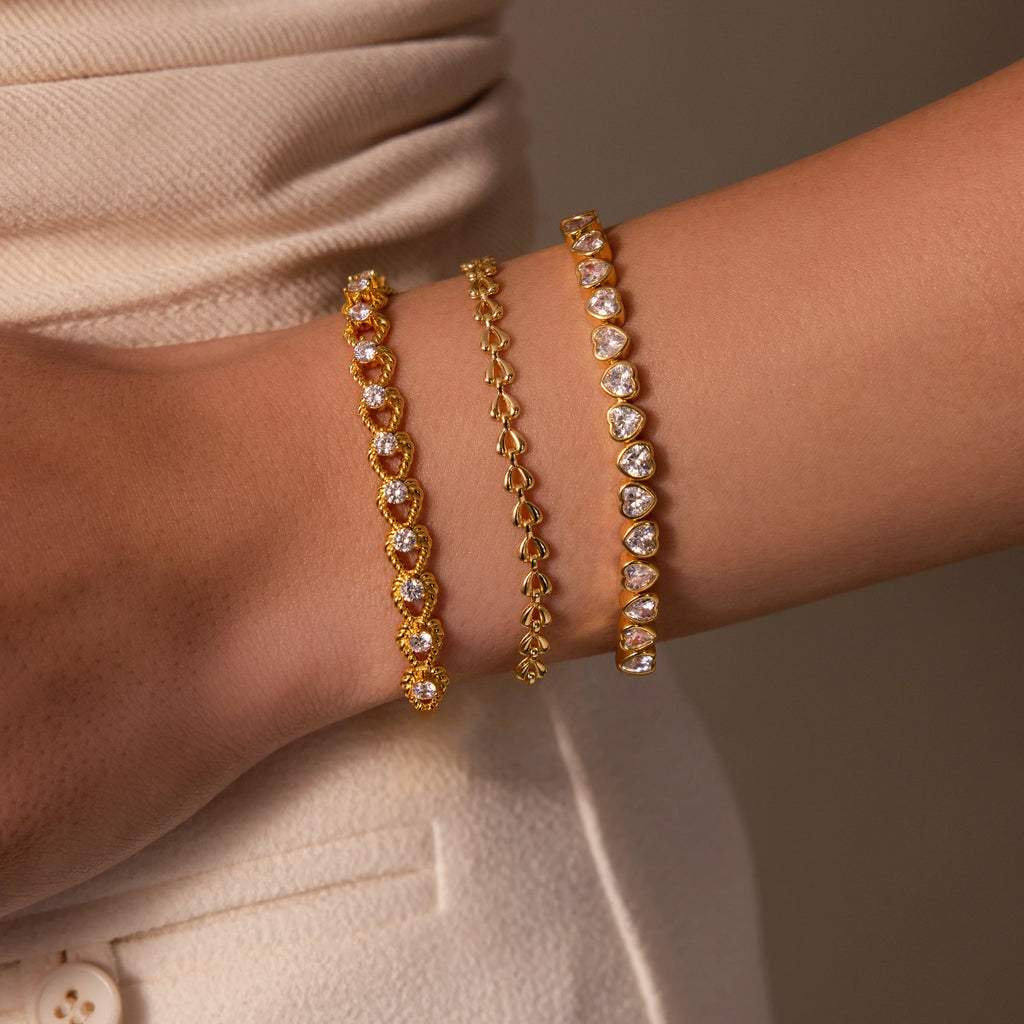 Diamond Heart Link Bracelet Silver 18K Gold Plated