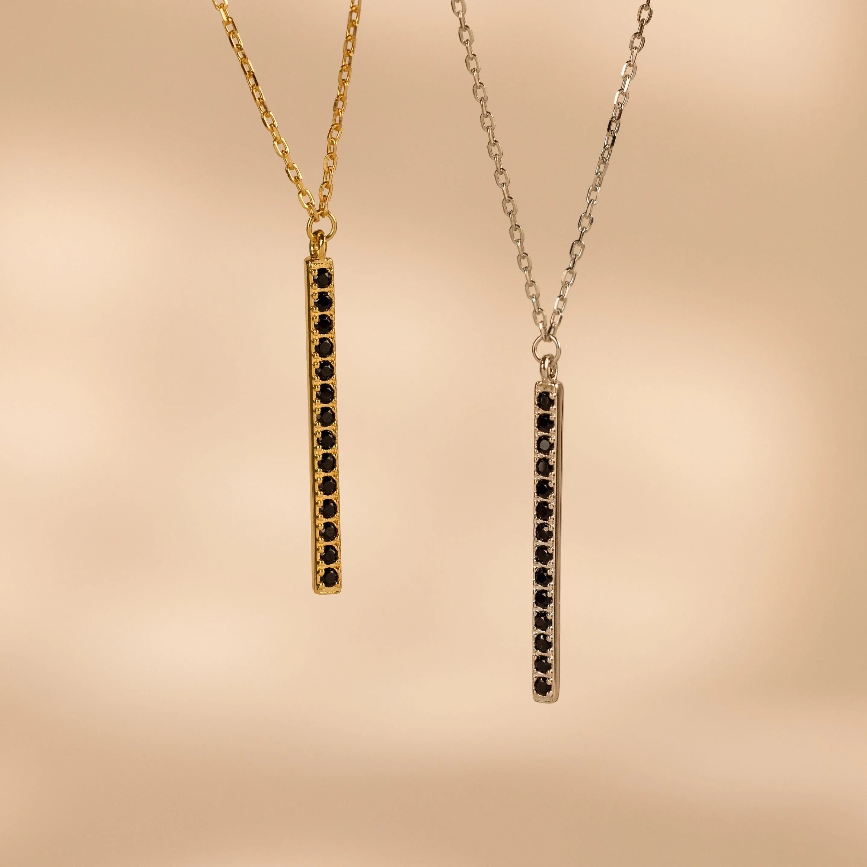 Onyx Bar Pendant Necklace Silver 18K Gold Plated