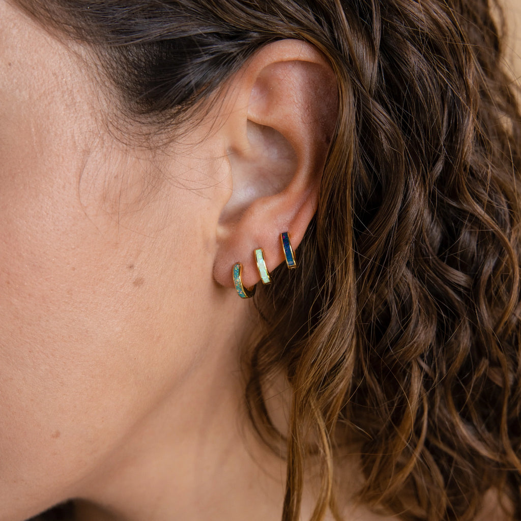 Opal Inlay Huggies Set Silver 18K Gold Plated