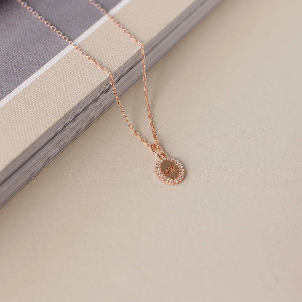 Pave Initial Pendant Necklace Silver 18K Gold Plated