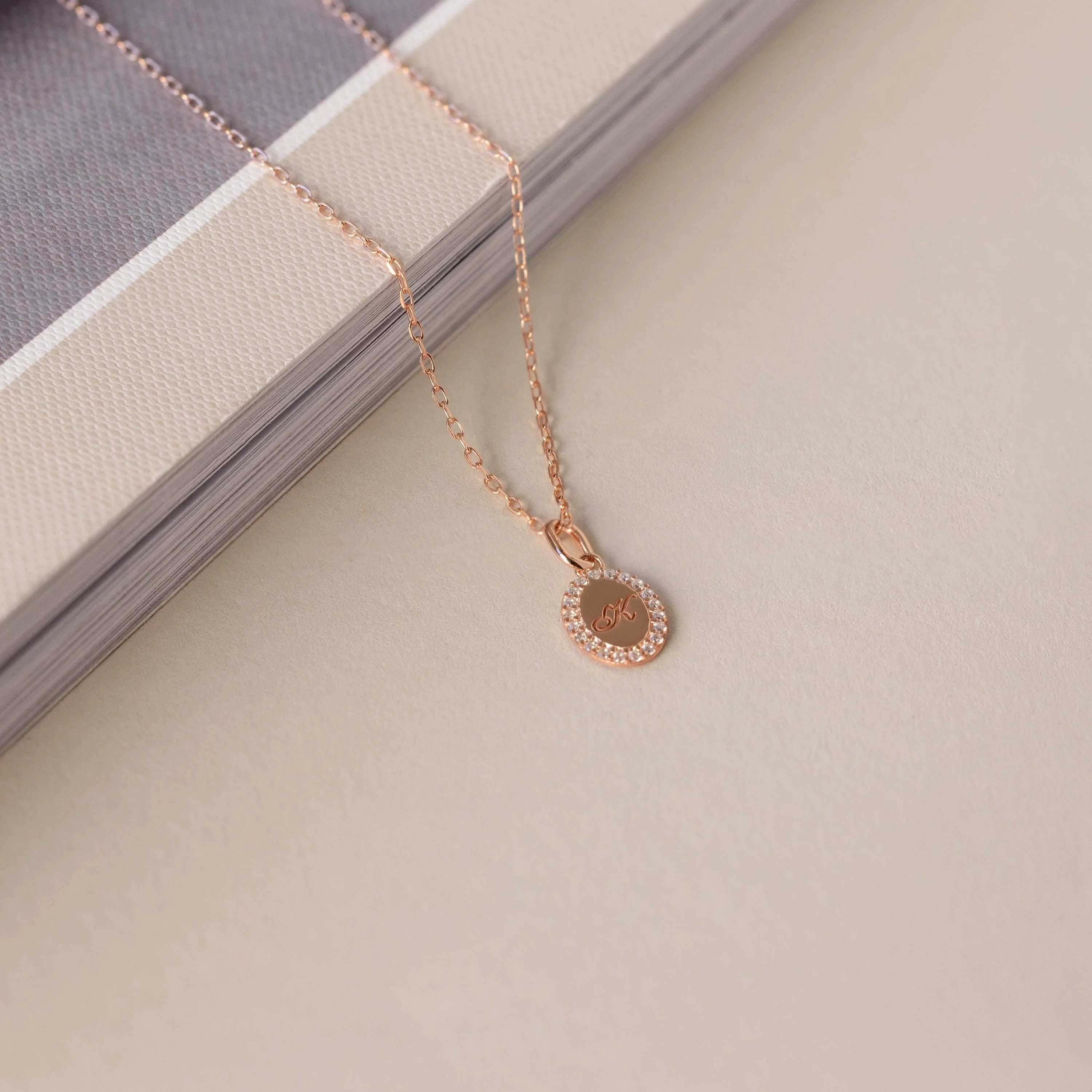 Pave Initial Pendant Necklace Silver 18K Gold Plated