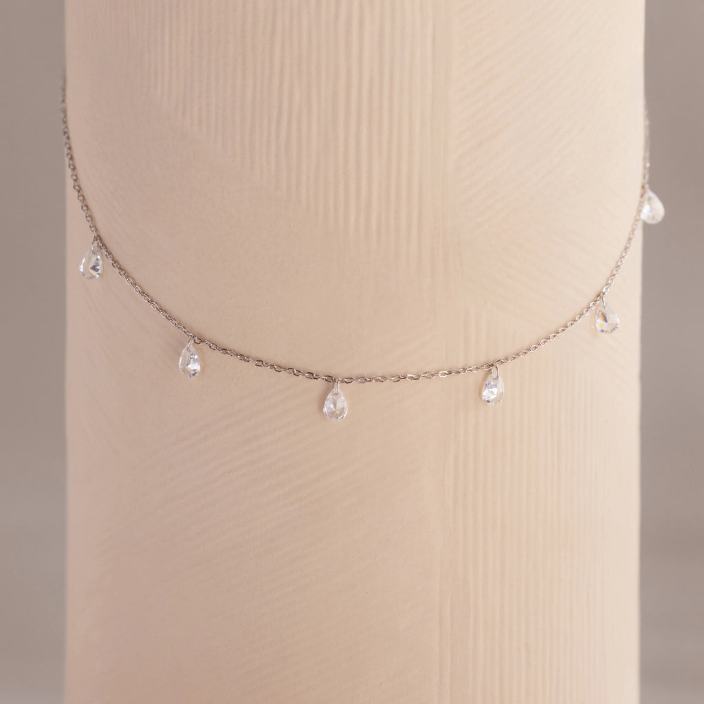 Diamond Drop Station Necklace Silver 18K Gold Plated