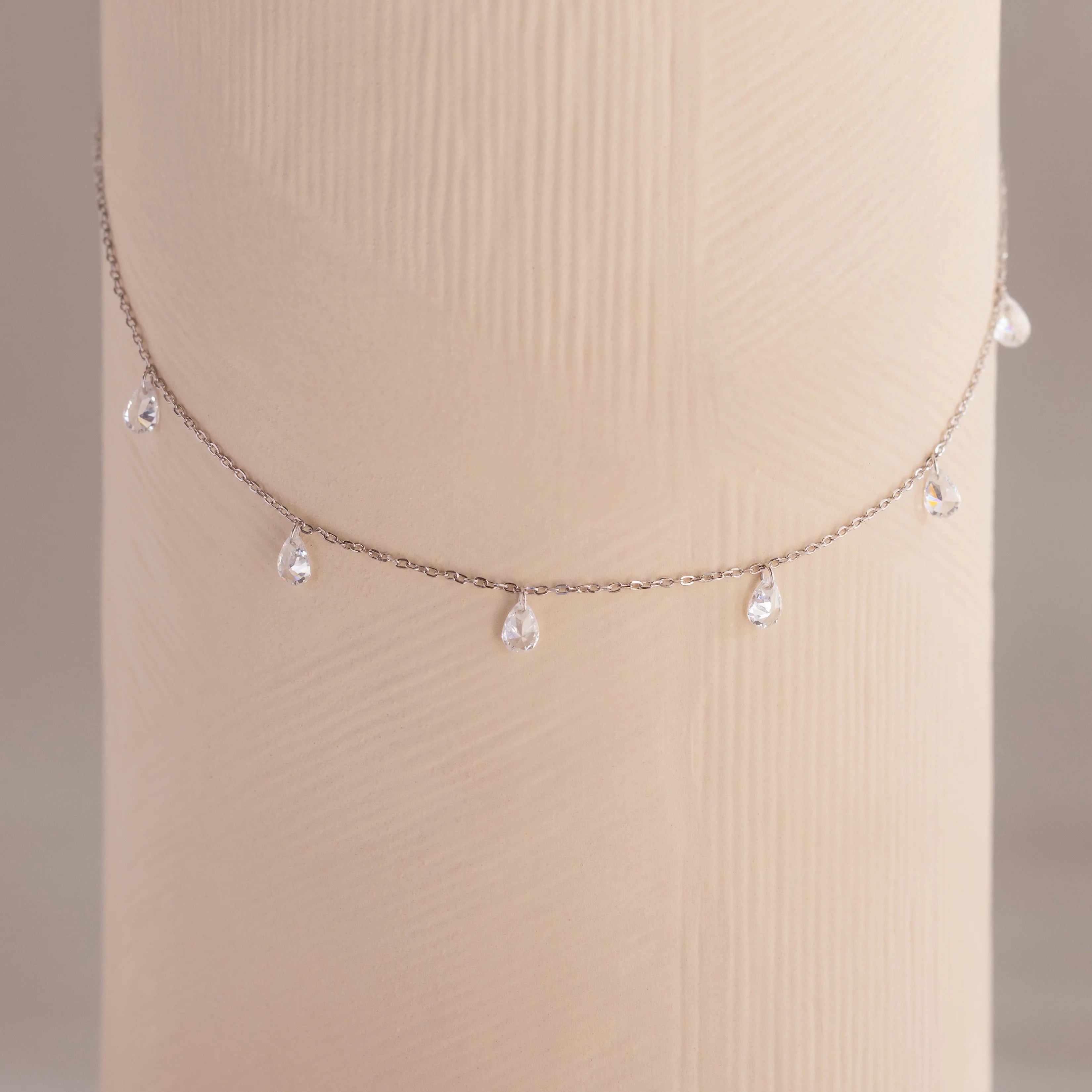 Diamond Drop Station Necklace Silver 18K Gold Plated