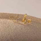 Pave Bow Studs Silver 18K Gold Plated