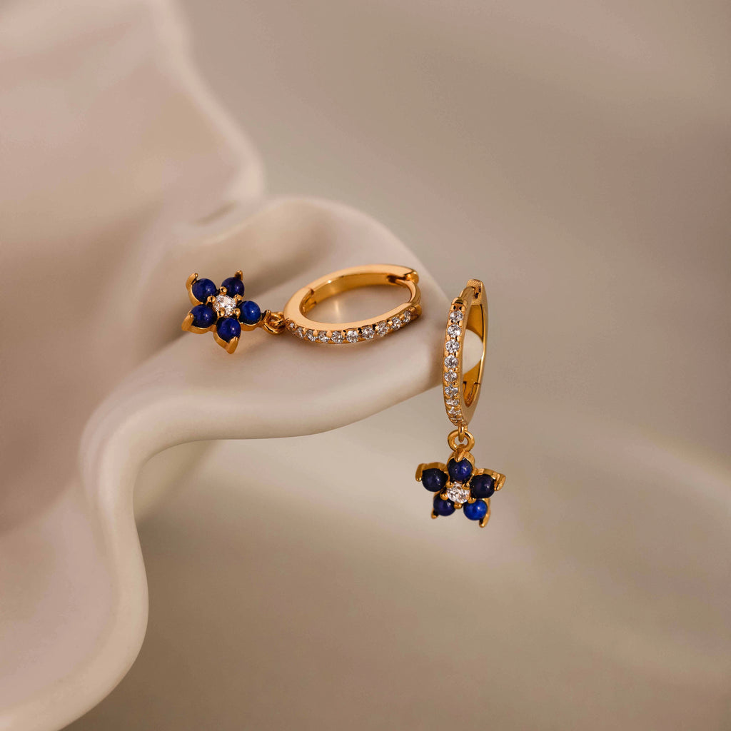 Sapphire Blossom Drop Huggies Silver 18K Gold Plated