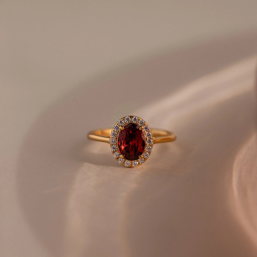 Diamond Garnet Pave Ring Silver 18K Gold Plated