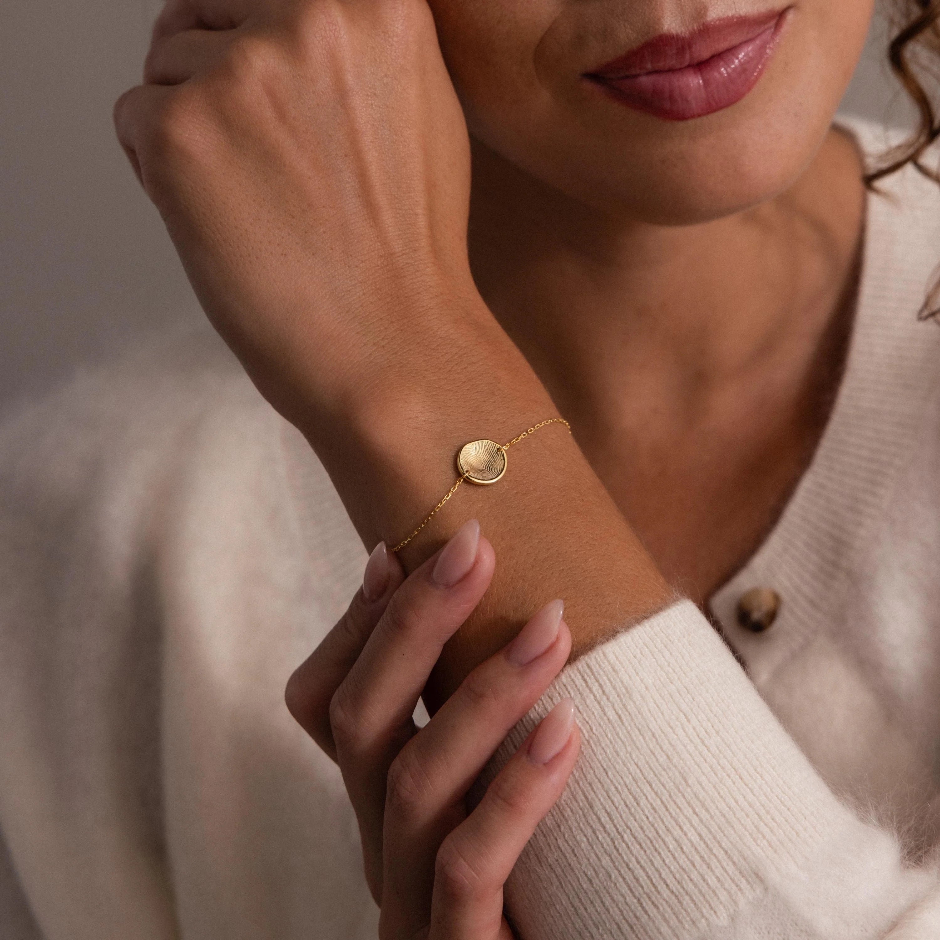 Dainty Organic Fingerprint Bracelet  Silver 18K Gold Plated