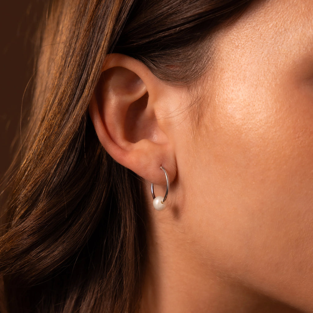 Round Pearl Hoops Silver 18K Gold Plated