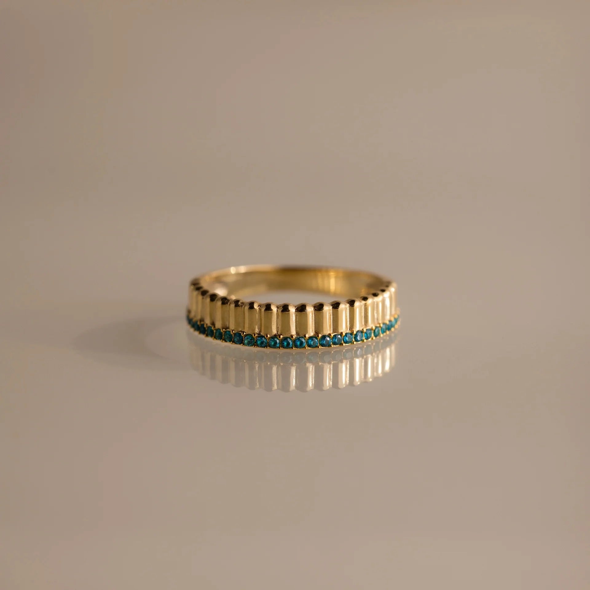 Blue Zircon Ribbed Stack Ring Silver 18K Gold Plated