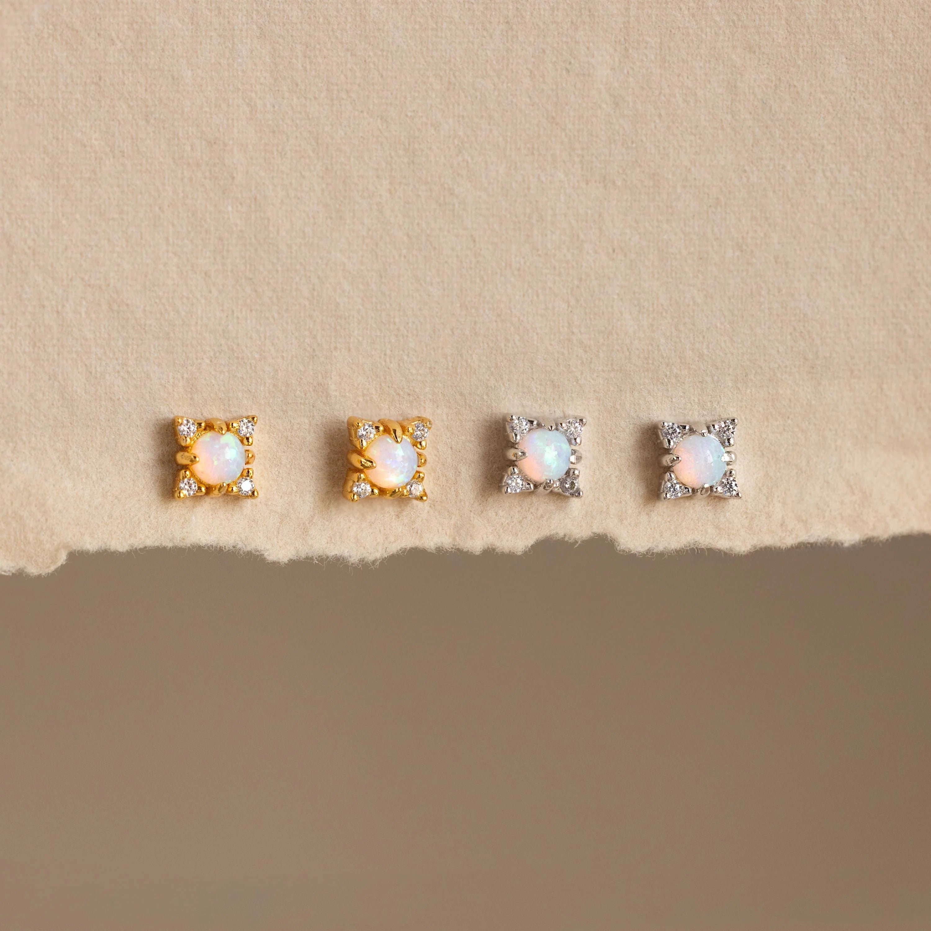 Opal Diamond Star Studs Silver 18K Gold Plated