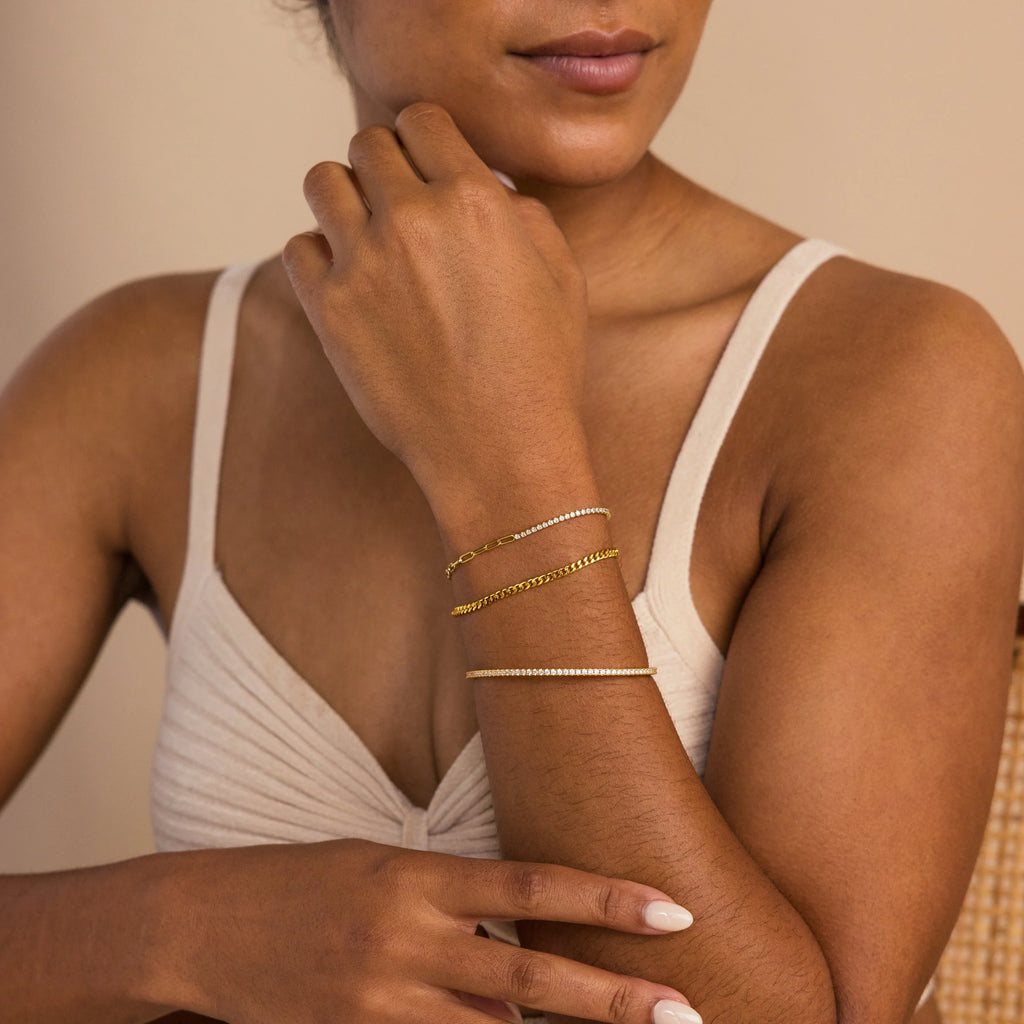 Classic Diamond Bangle Bracelet Silver 18K Gold Plated