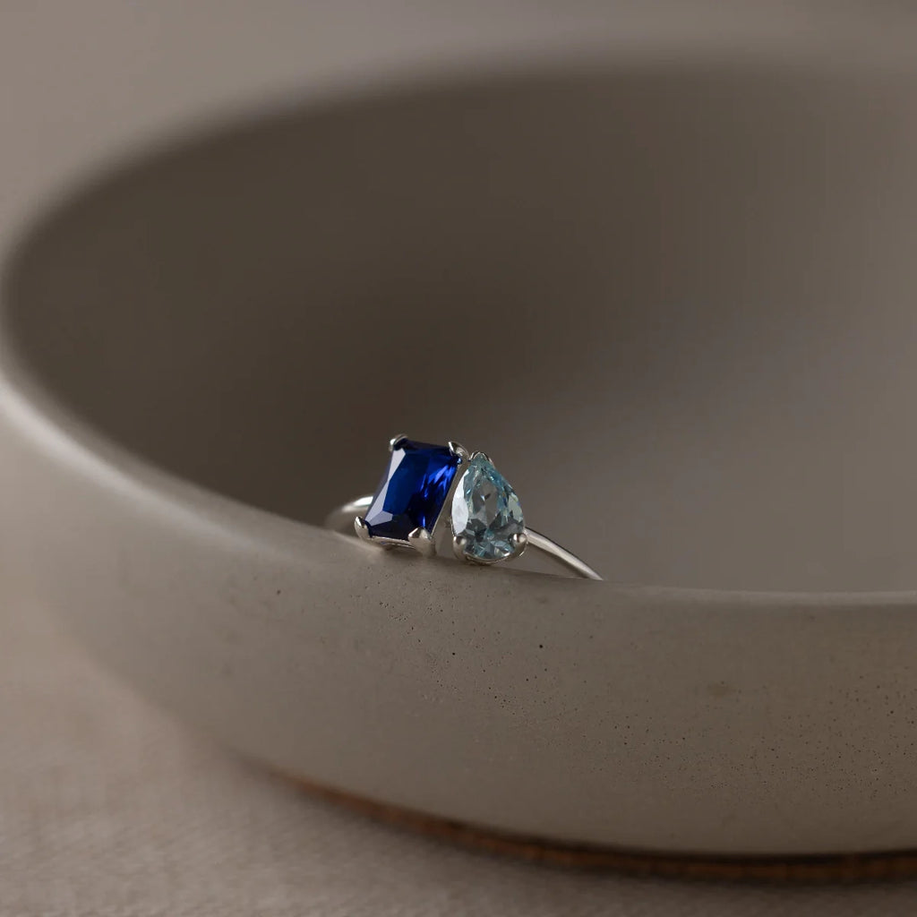 Toi et Moi Birthstone Ring  Silver 18K Gold Plated