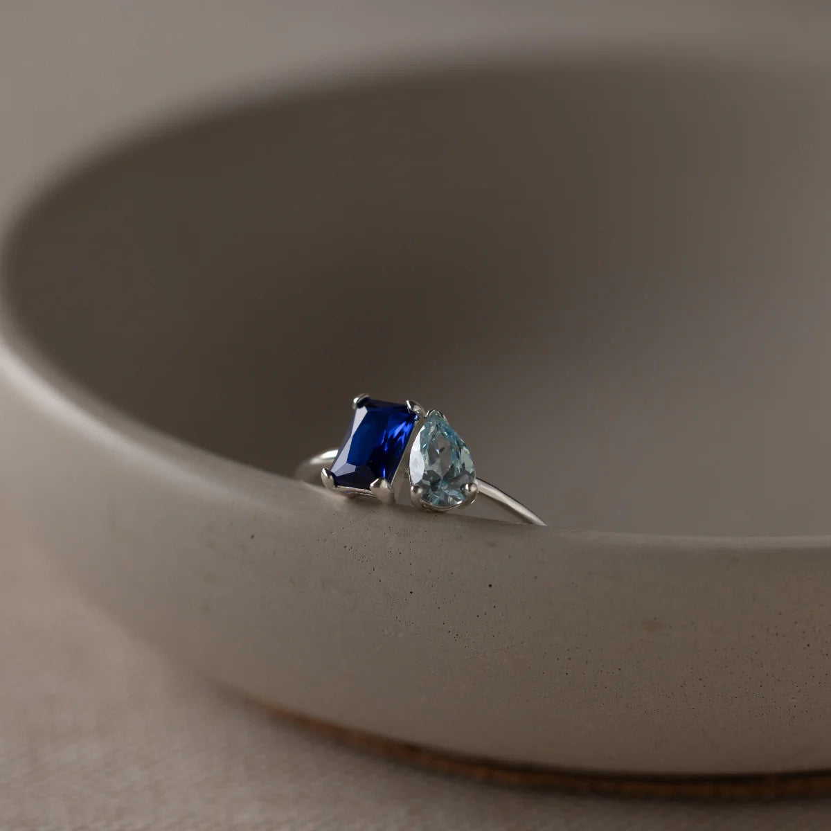 Toi et Moi Birthstone Ring  Silver 18K Gold Plated