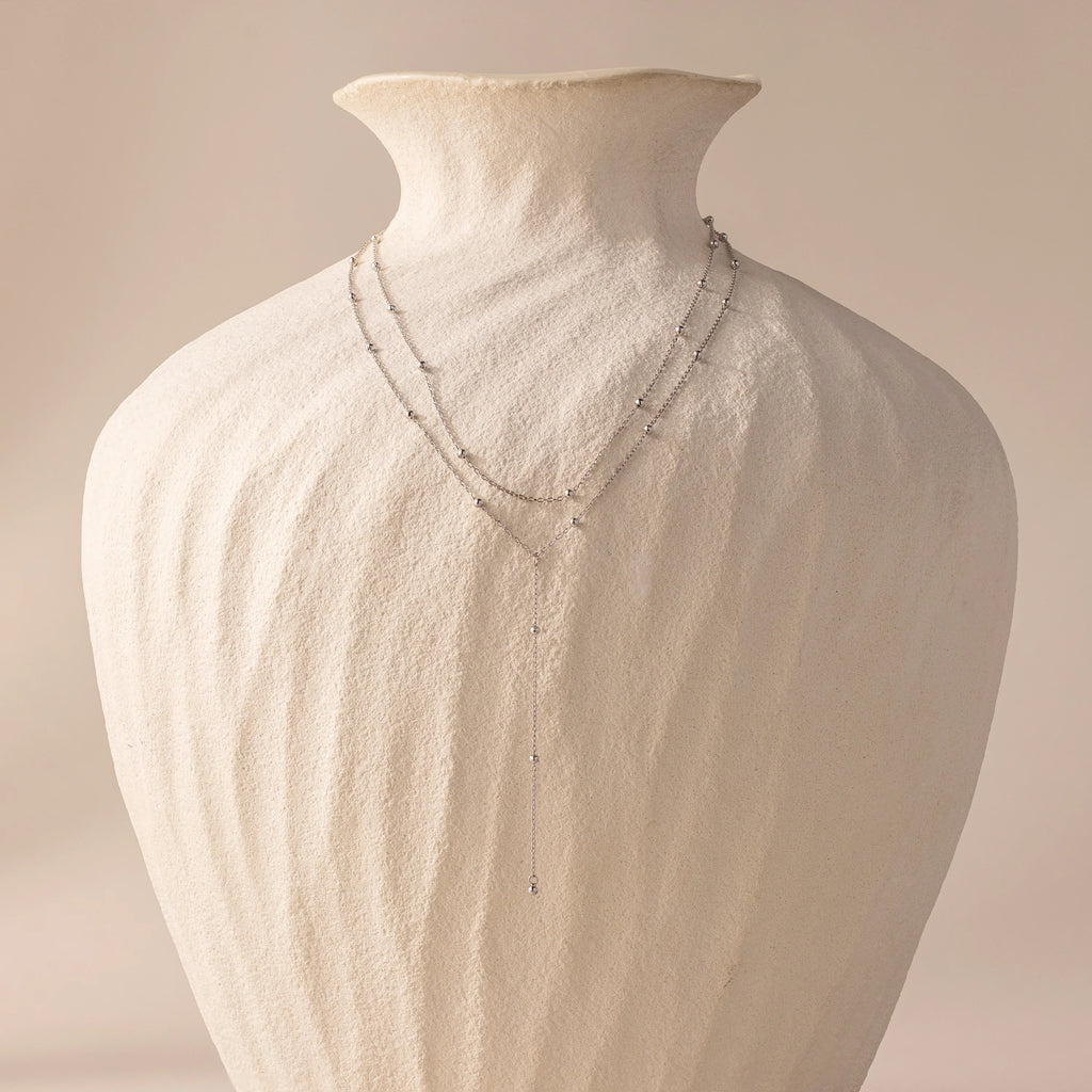 Duo Satellite Lariat Necklace Silver 18K Gold Plated
