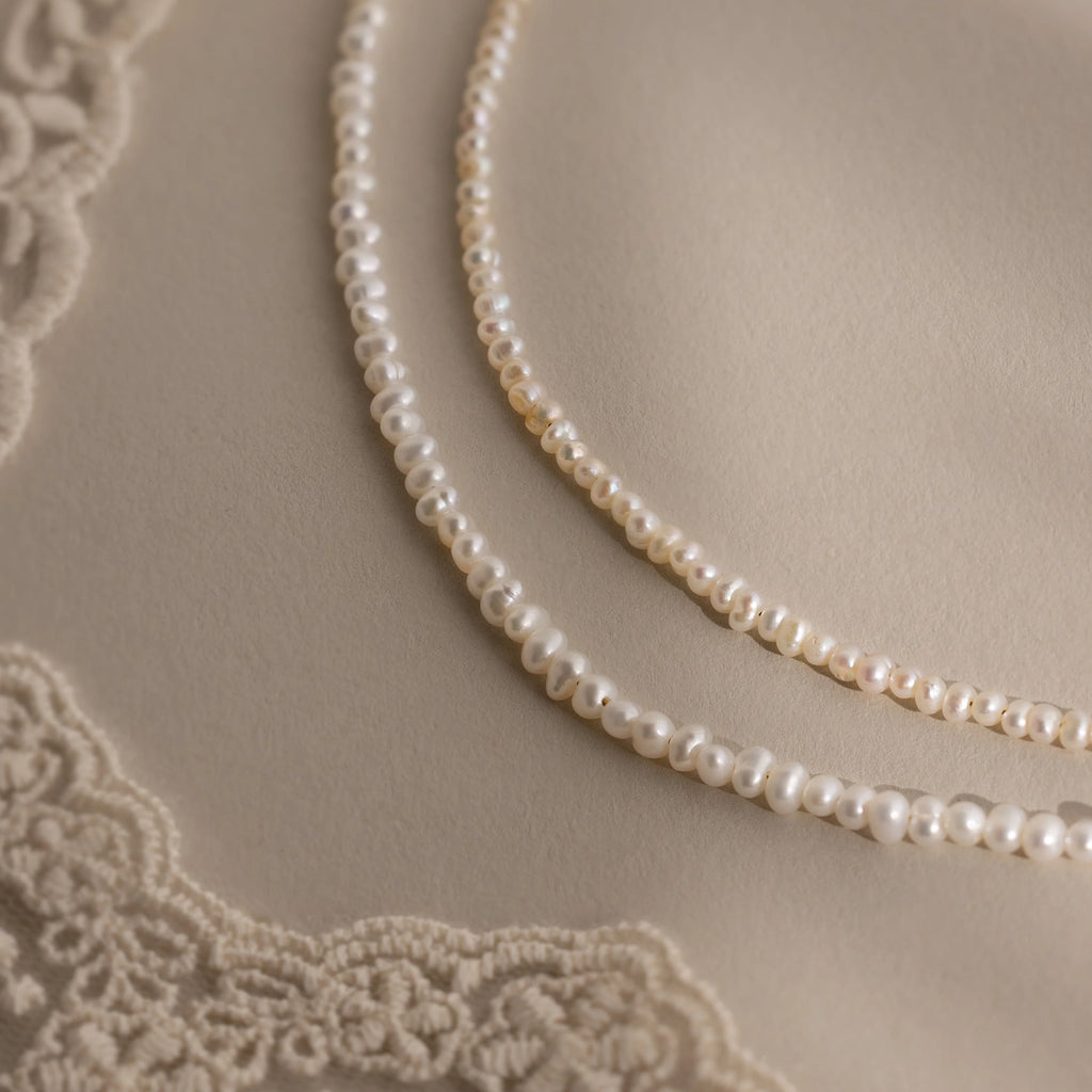 Freshwater Pearl Beaded Necklace Silver 18K Gold Plated
