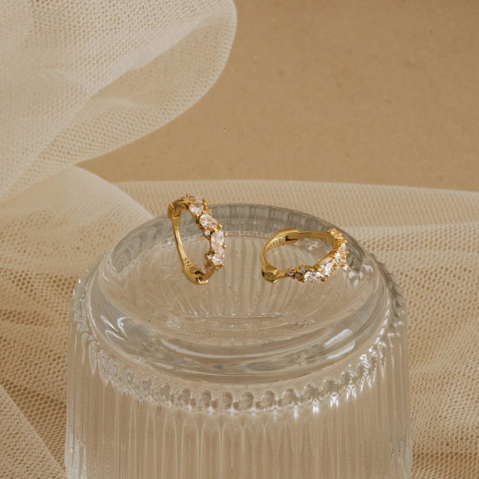 Sprinkle Diamond Huggies Silver 18K Gold Plated