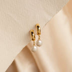 Pearl Drop Hoops Silver 18K Gold Plated