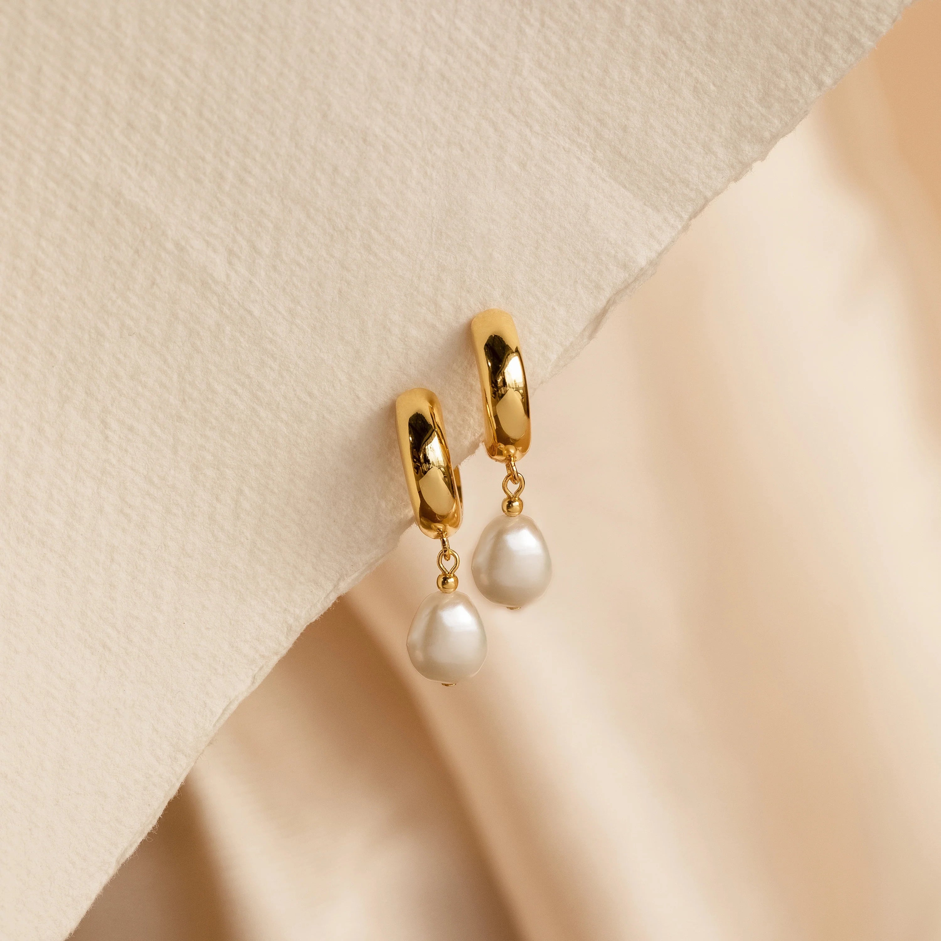 Pearl Drop Hoops Silver 18K Gold Plated