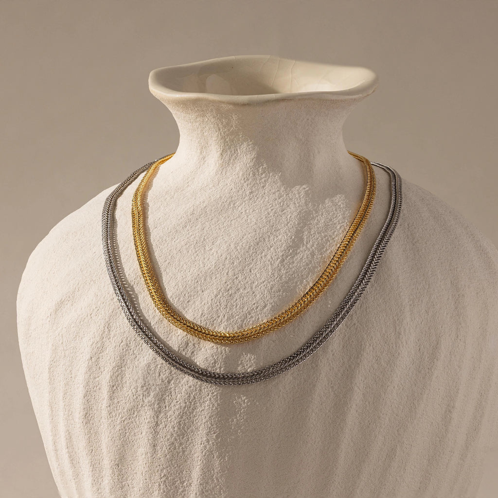 Thin Mesh Chain Necklace Silver 18K Gold Plated