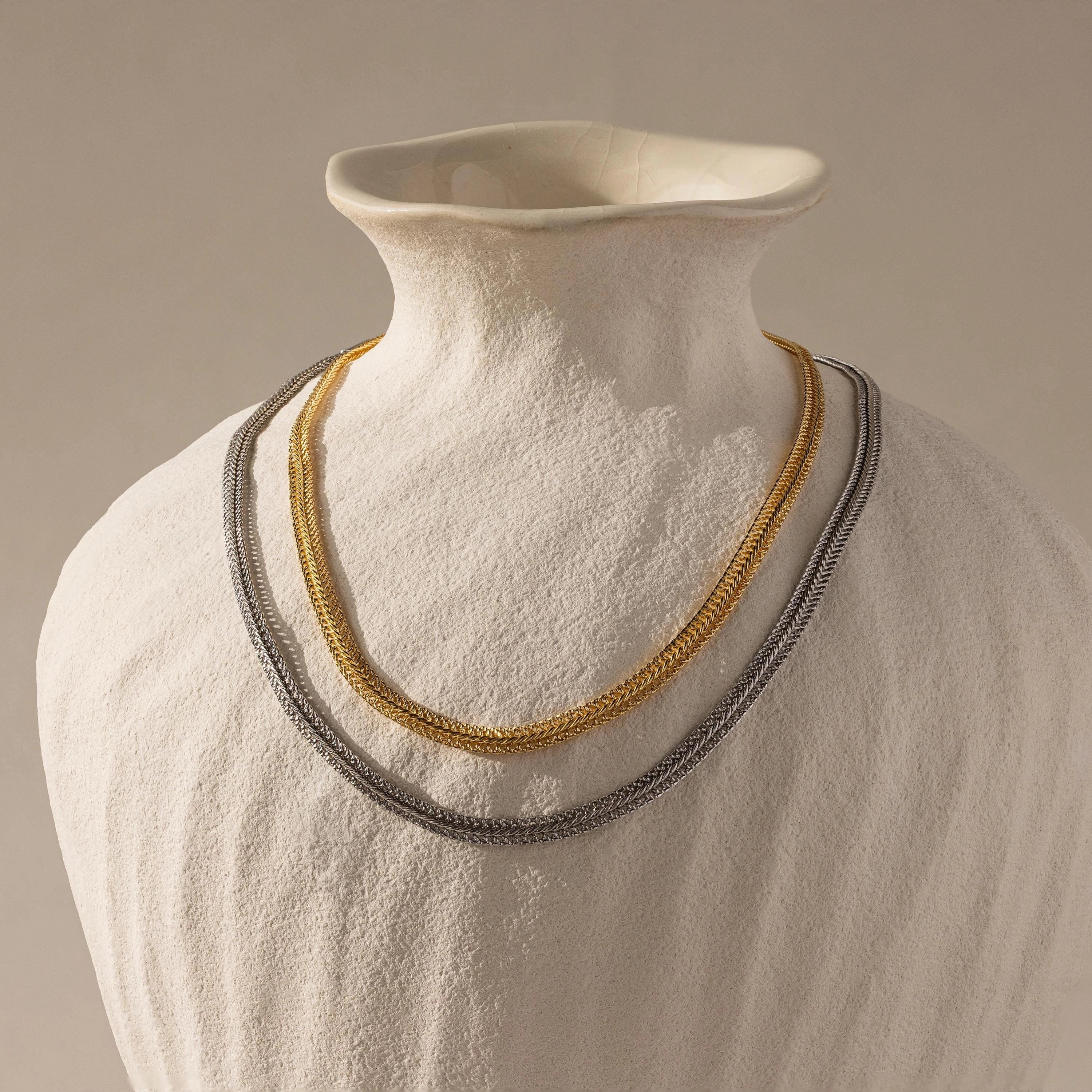 Thin Mesh Chain Necklace Silver 18K Gold Plated