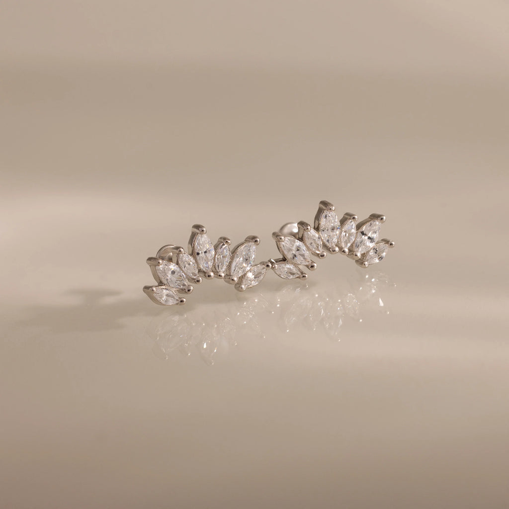 Marquise Cut Diamond Flatback Climbers Silver 18K Gold Plated