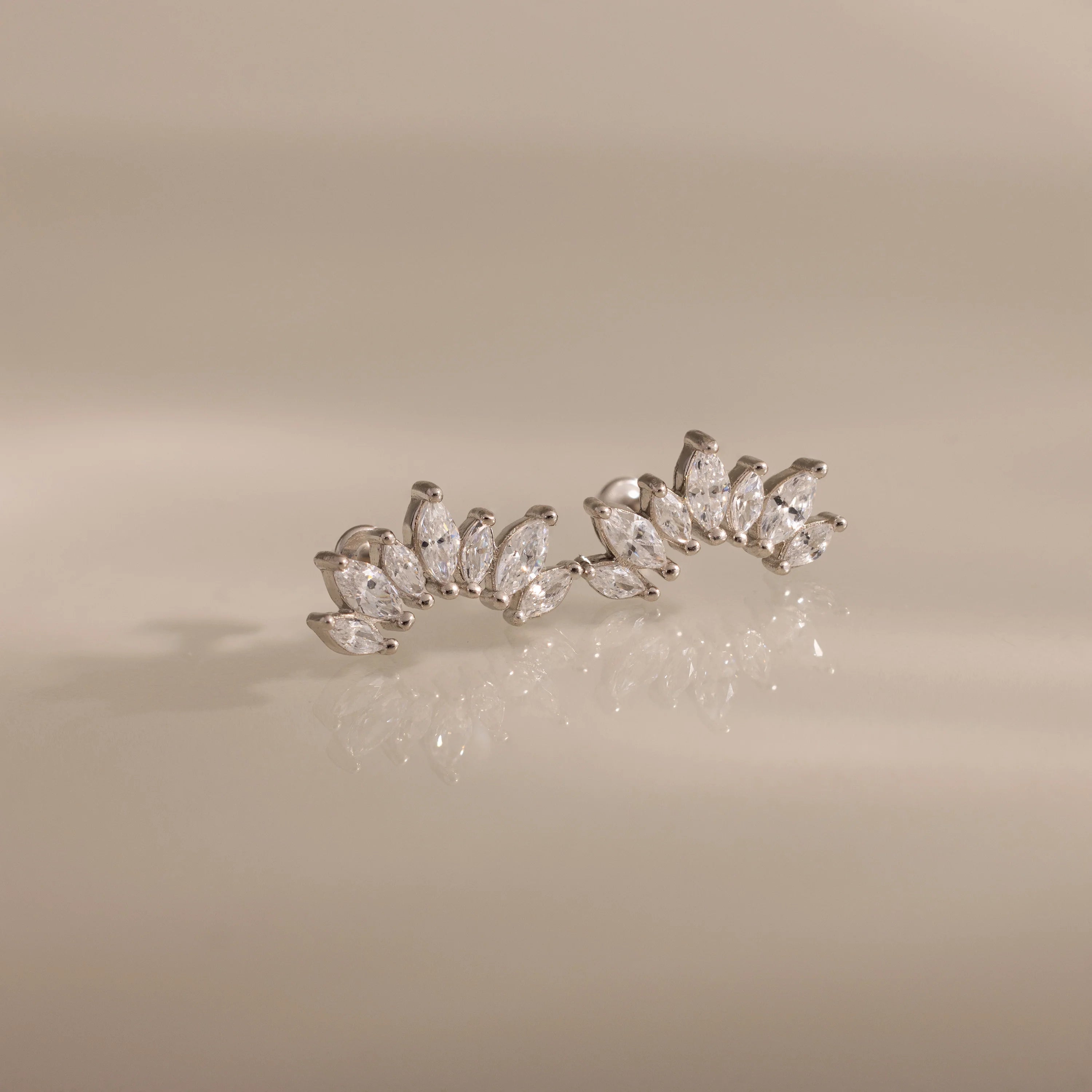 Marquise Cut Diamond Flatback Climbers Silver 18K Gold Plated