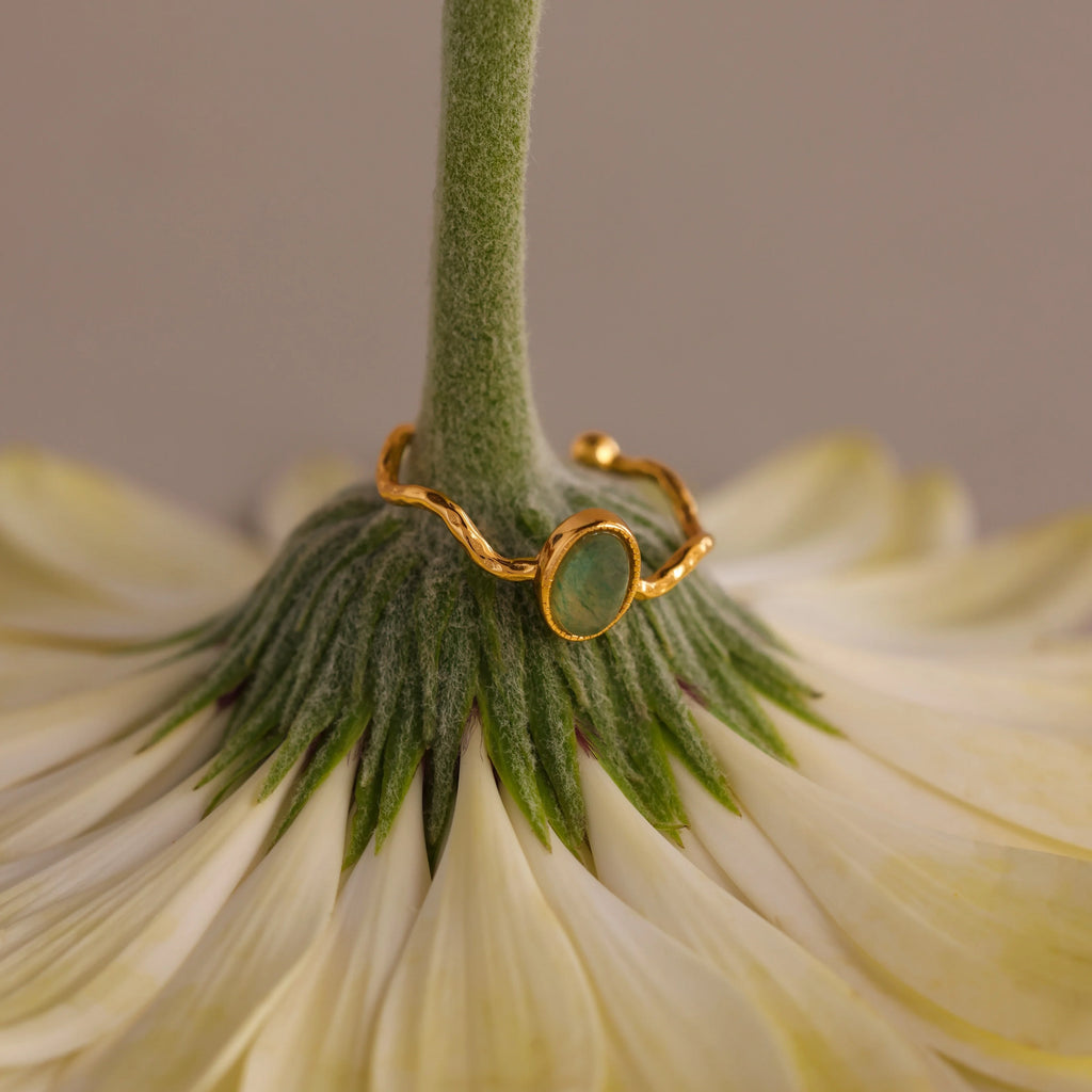 Open Sculpted Jade Ring Silver 18K Gold Plated