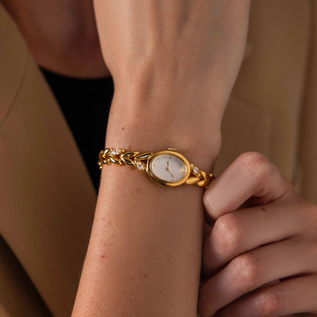 Chevron Diamond Link Timepiece Silver 18K Gold Plated