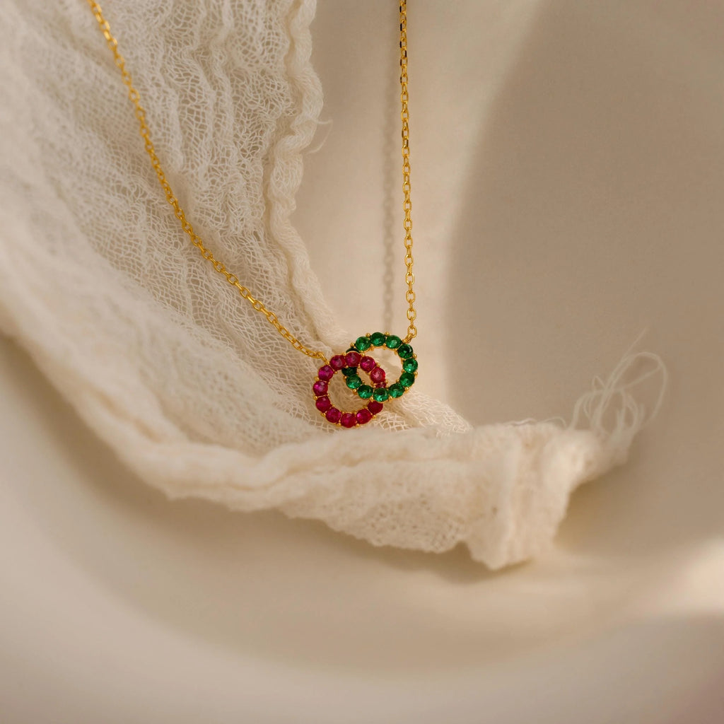 Interlocking Duo Birthstone Necklace Silver 18K Gold Plated