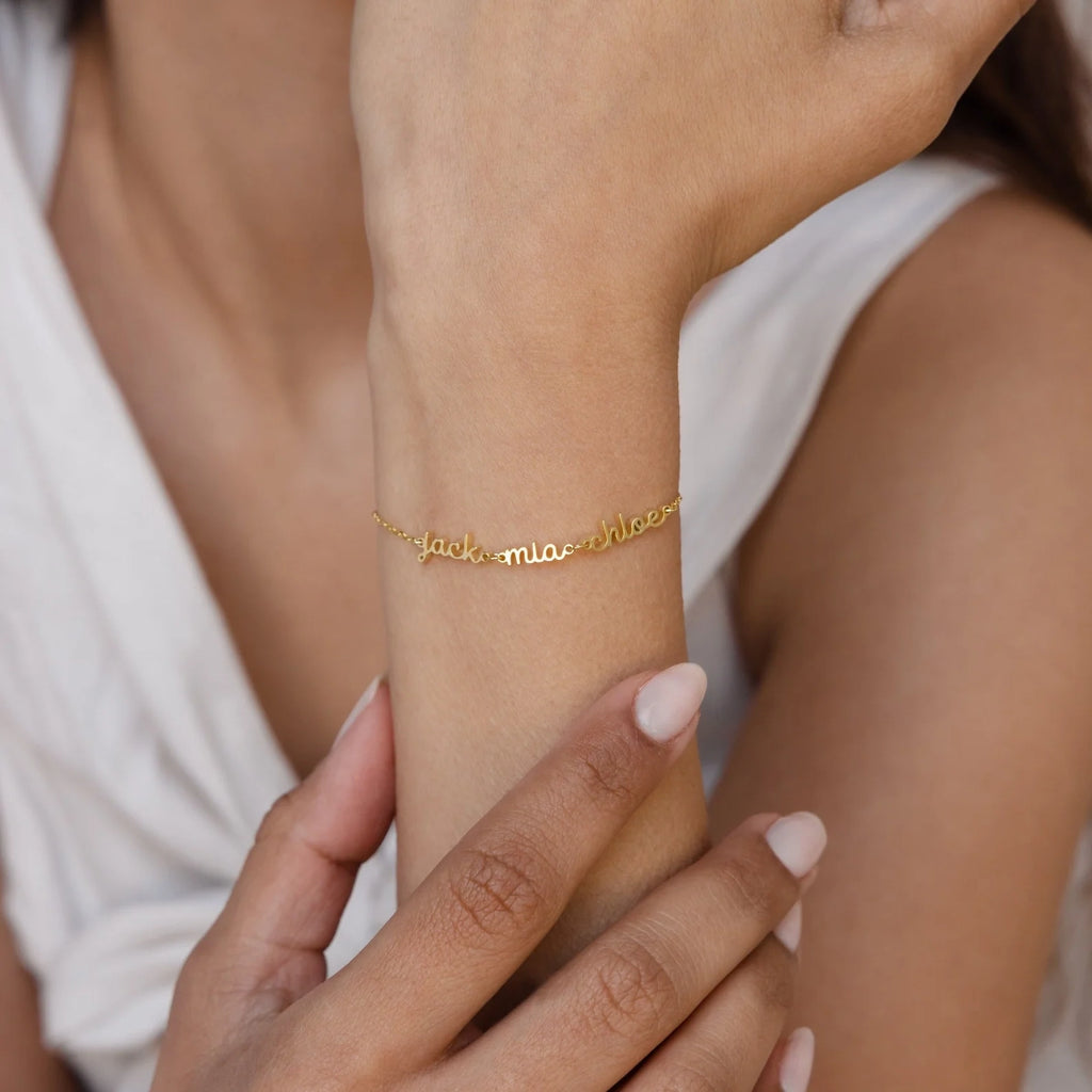 Petite Tiny Multiple Name Bracelet Silver 18K Gold Plated