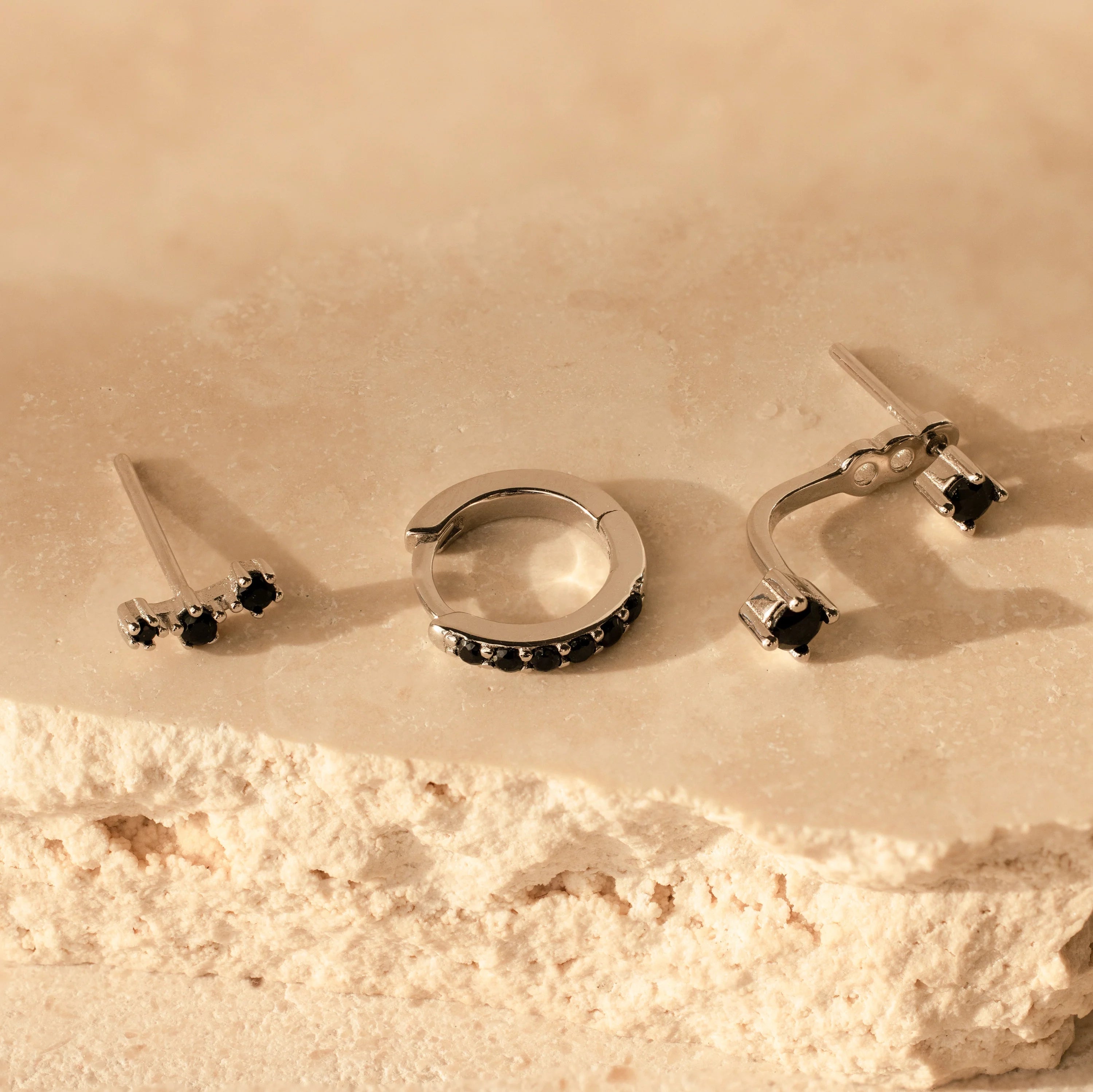 Black Diamond Earrings Set Silver 18K Gold Plated