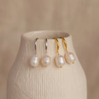 Dangling Pearl Drop Earrings Silver 18K Gold Plated
