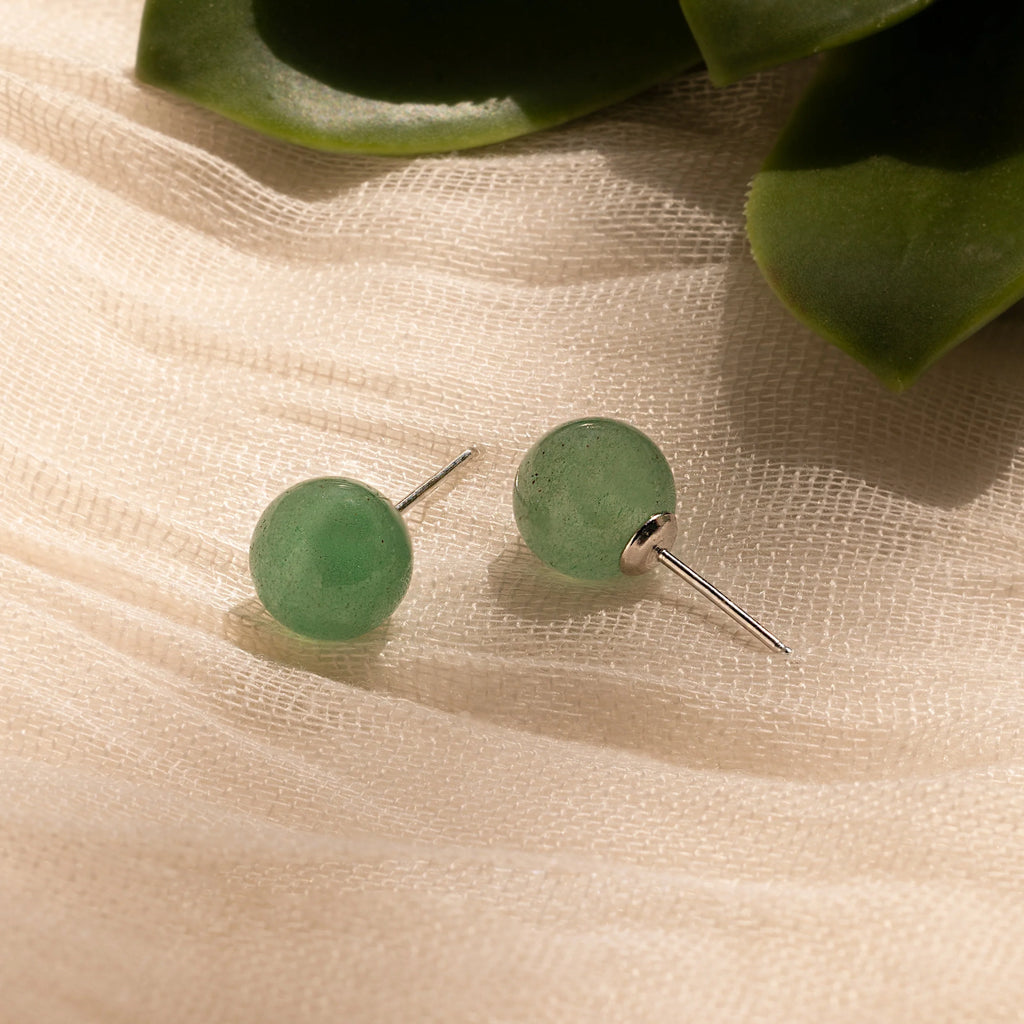 Jade Bead Studs Silver 18K Gold Plated