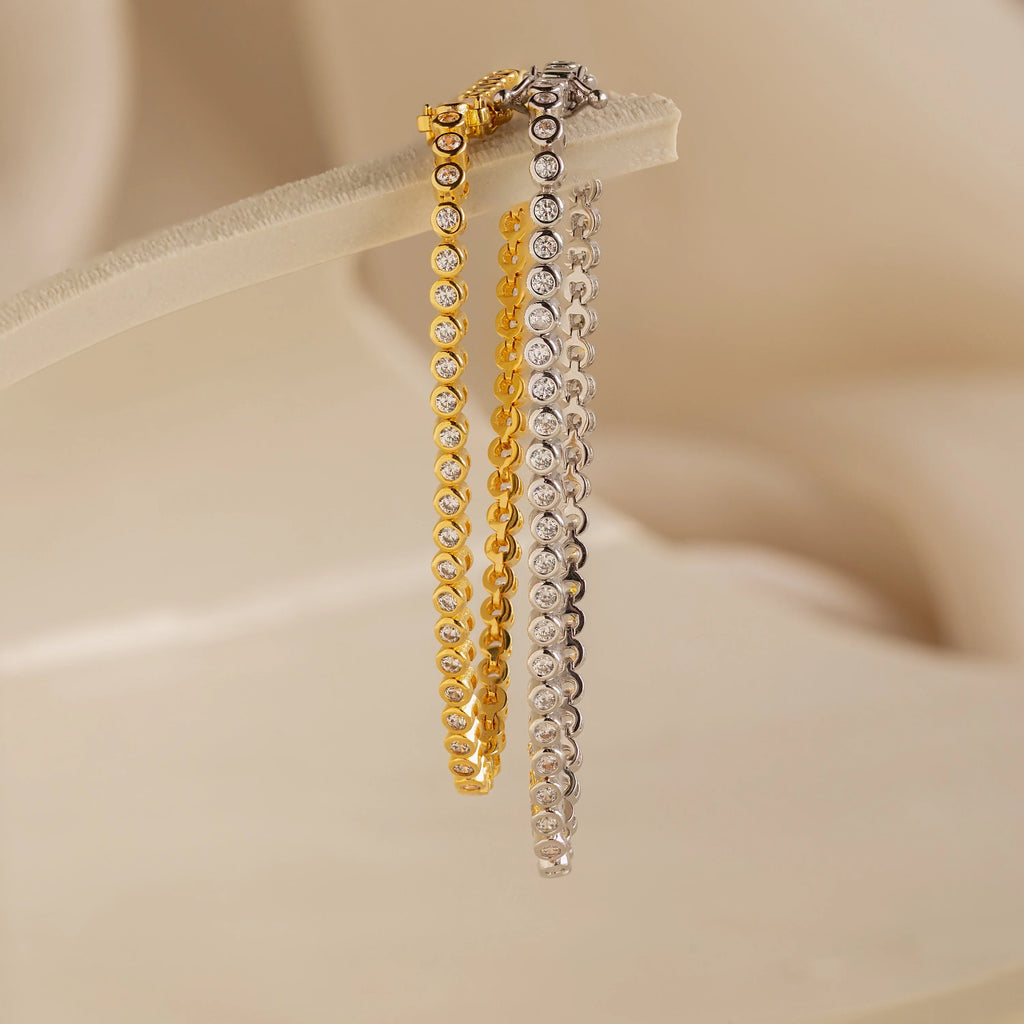 Diamond Bezel Tennis Bracelet Silver 18K Gold Plated