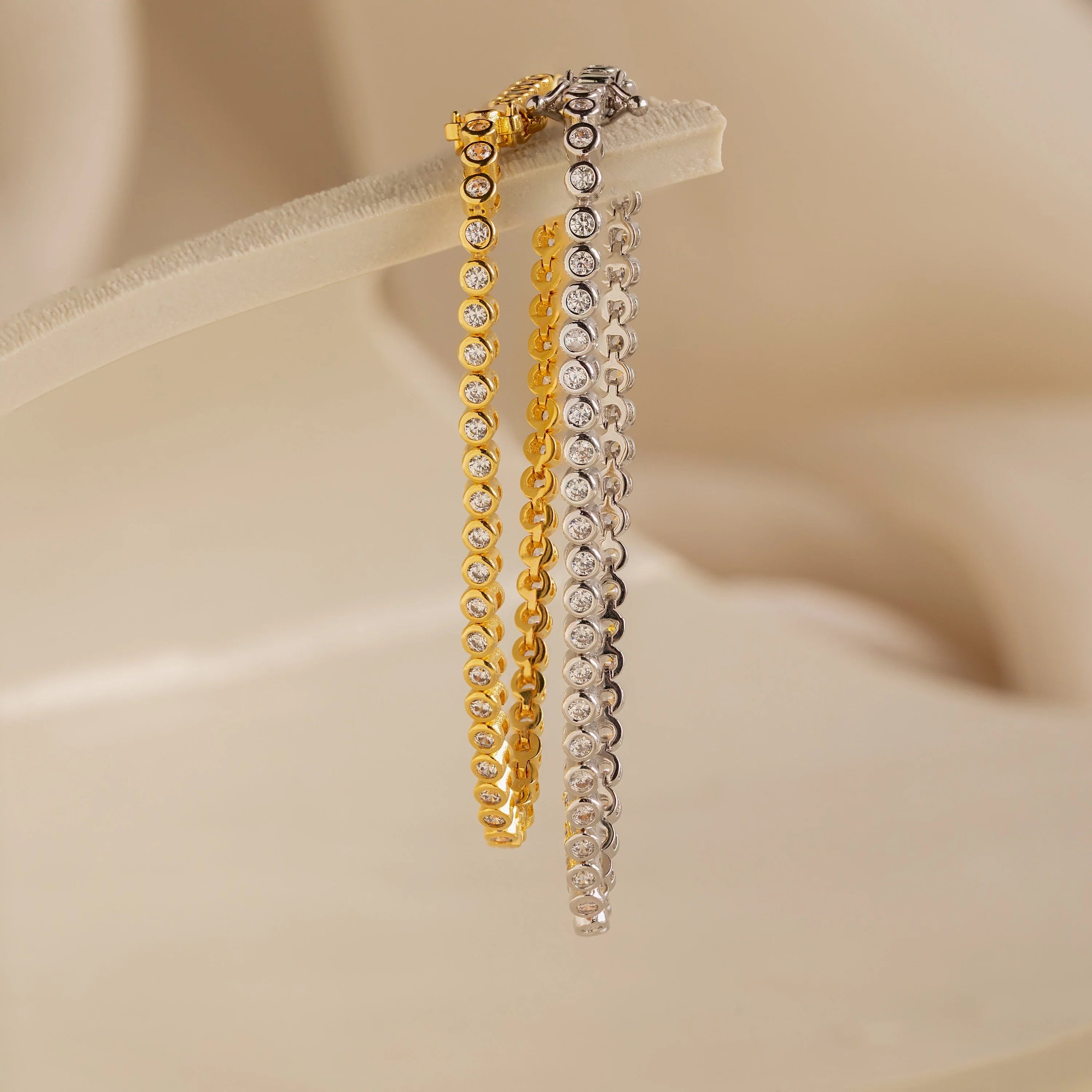 Diamond Bezel Tennis Bracelet Silver 18K Gold Plated