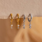 Dangling Pearl Diamond Huggies Silver 18K Gold Plated