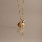 Diamond Seashell Charm Necklace Silver 18K Gold Plated